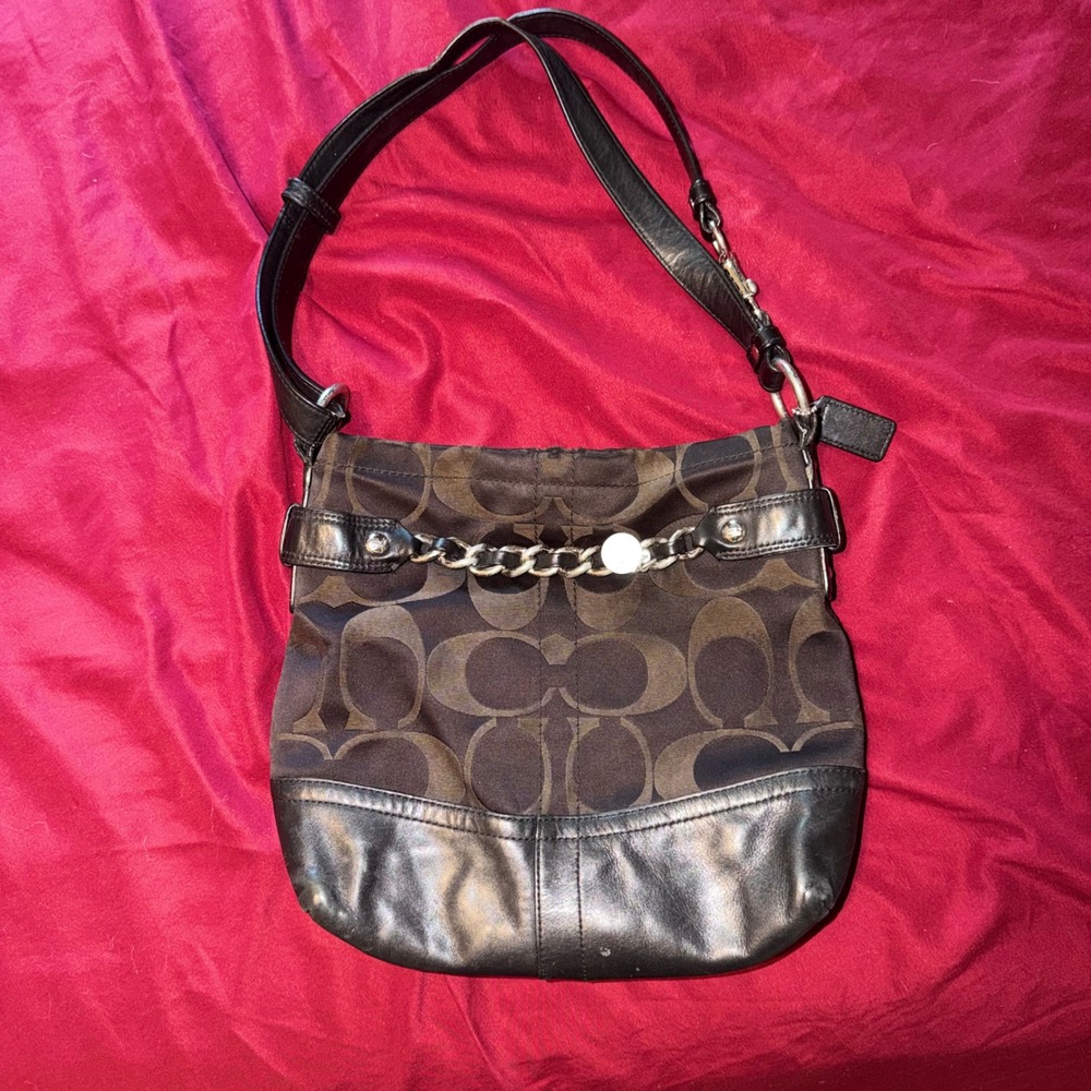 Coach Crossbody Bag Womens Medium Brown Black Signature C F18862 Y2K Classic